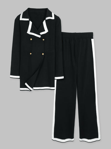 The Commodore Tipped Knit Blazer Set (black)