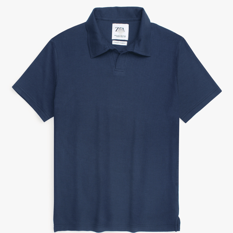 Brandahub polo shirts Premium Zr Waffle knit johnny collar polo-(navy blue)