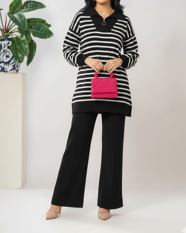 The Riviera Half-Zip Striped Knit Set
