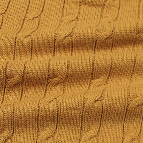 RL Cable-Knit Half Zipper Cotton Sweater (mustard)