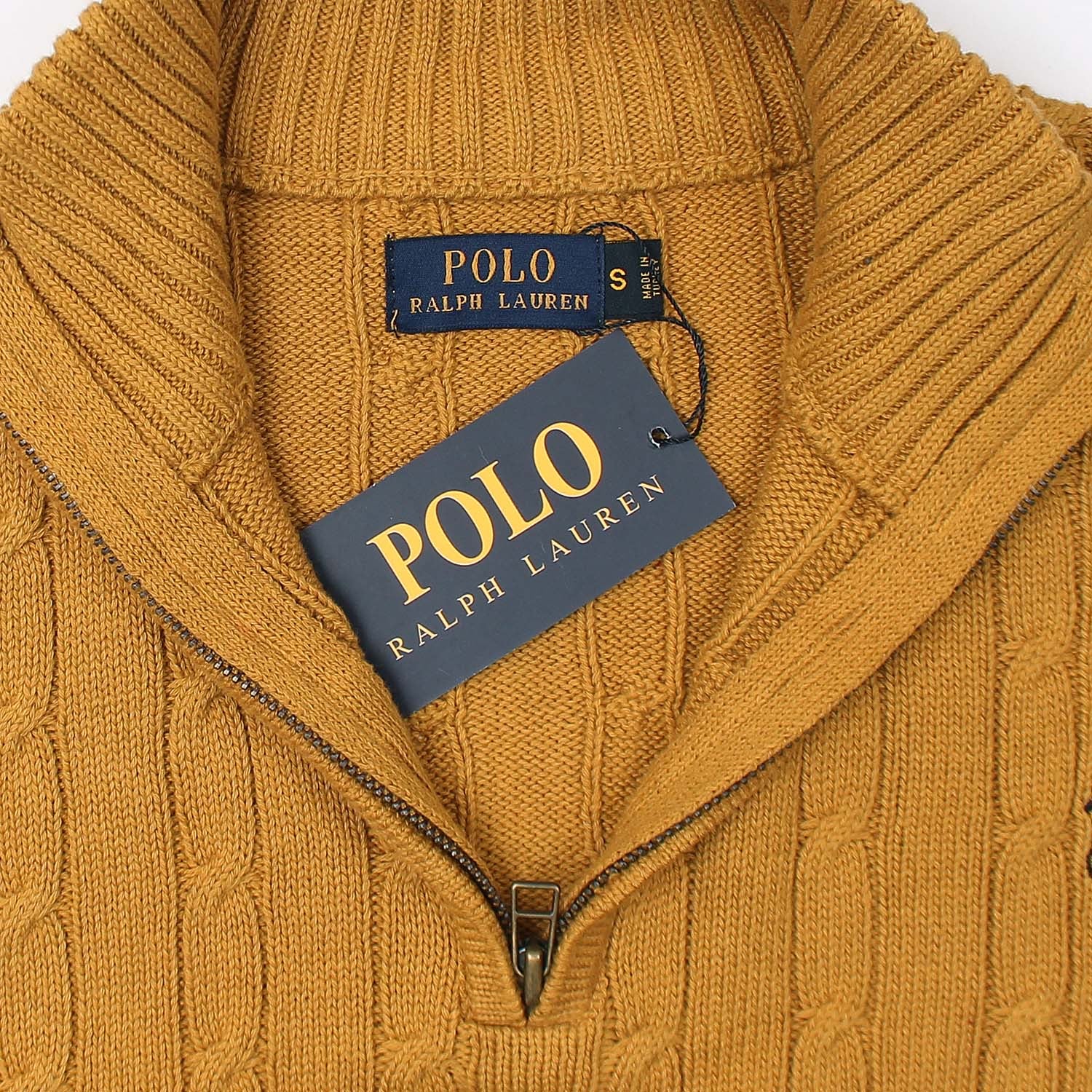 RL Cable-Knit Half Zipper Cotton Sweater (mustard)