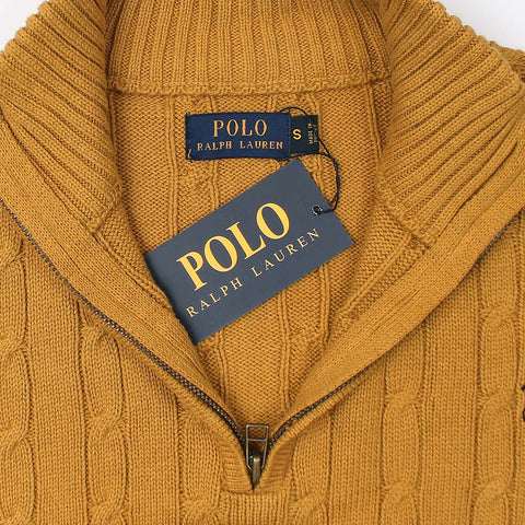 RL Cable-Knit Half Zipper Cotton Sweater (mustard)