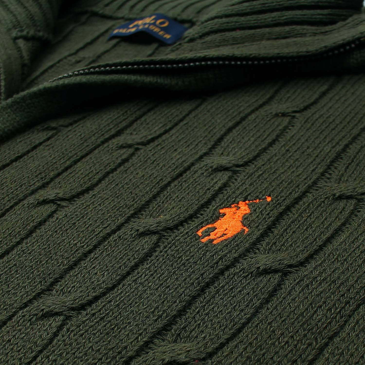 RL Cable-Knit Half Zipper Cotton Sweater (olive green)