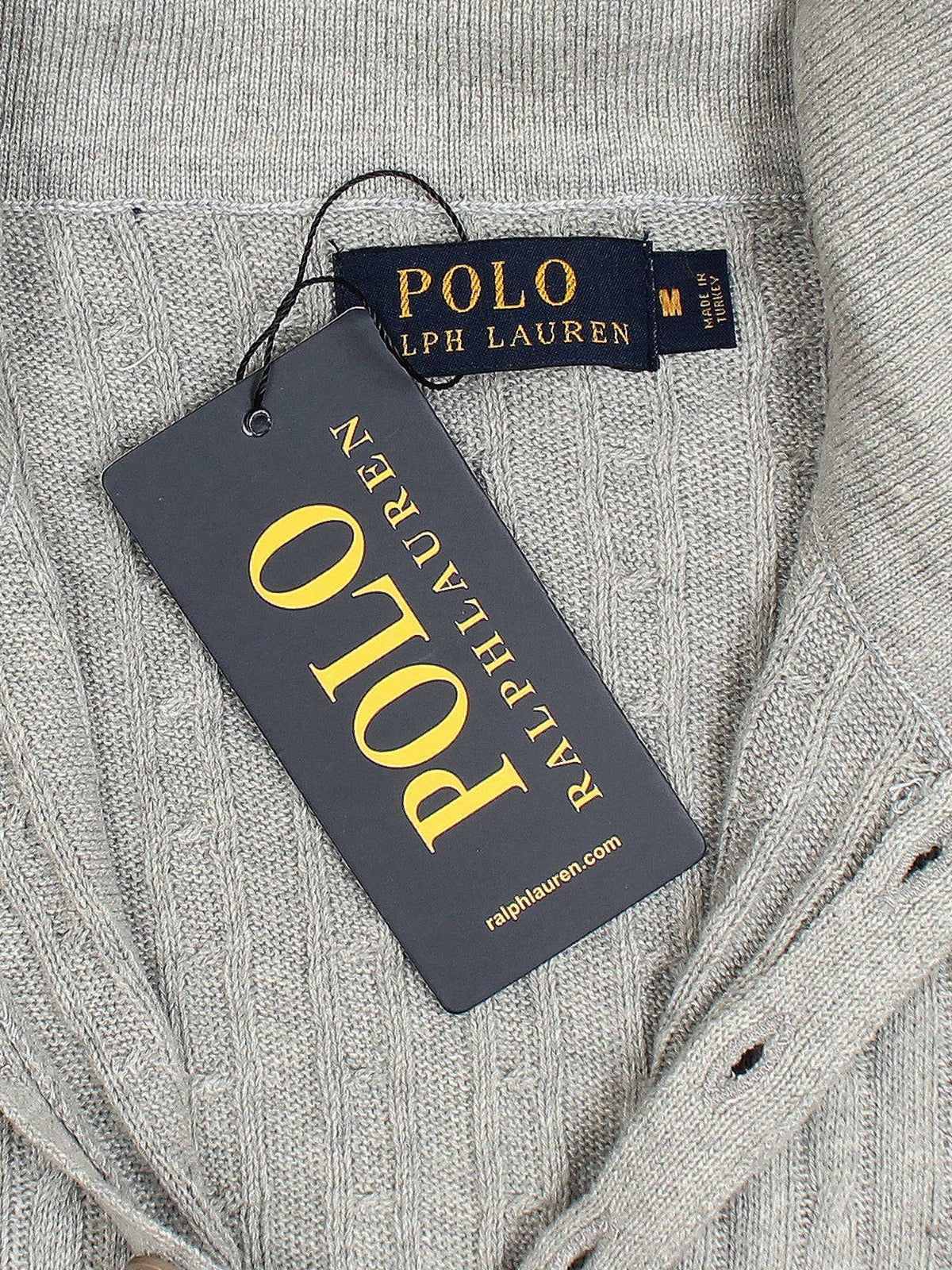 RL cable knit polo-heather grey