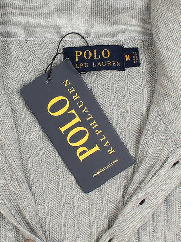 RL cable knit polo-heather grey