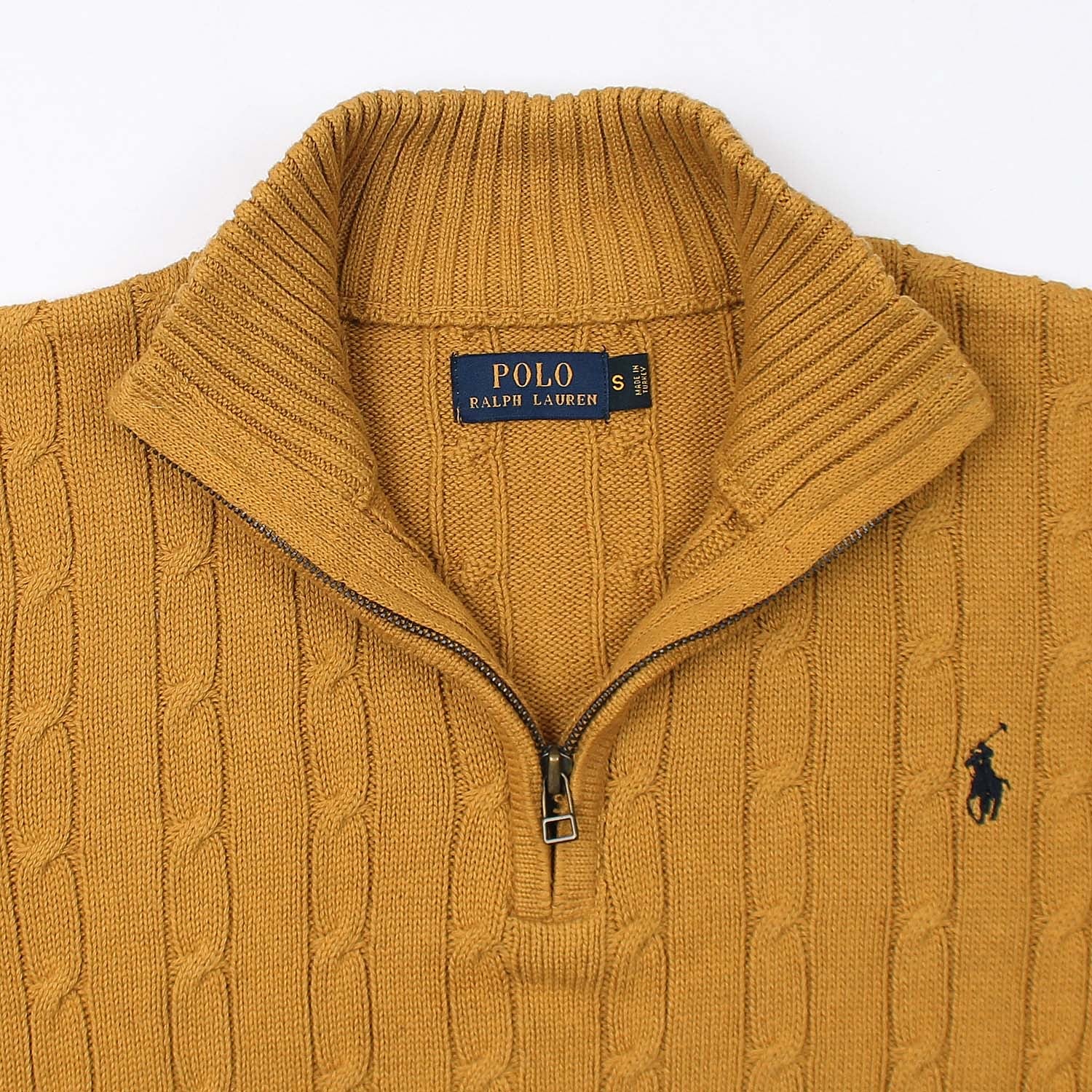 RL Cable-Knit Half Zipper Cotton Sweater (mustard)