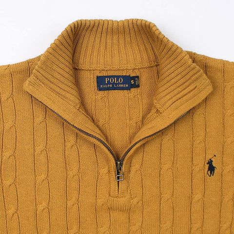 RL Cable-Knit Half Zipper Cotton Sweater (mustard)