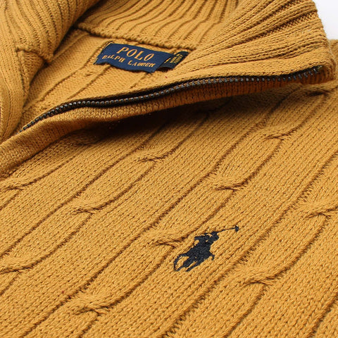 RL Cable-Knit Half Zipper Cotton Sweater (mustard)