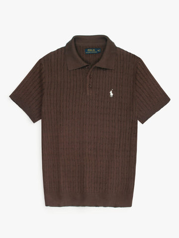 Brandahub polo shirts RL cable knit polo-brown
