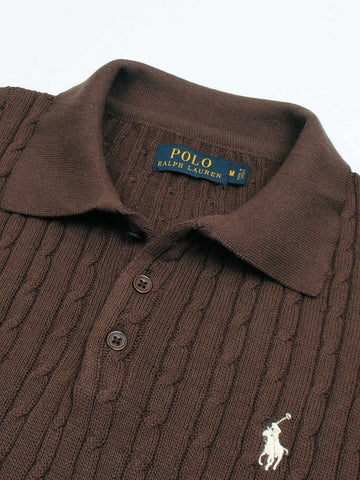 Brandahub polo shirts RL cable knit polo-brown