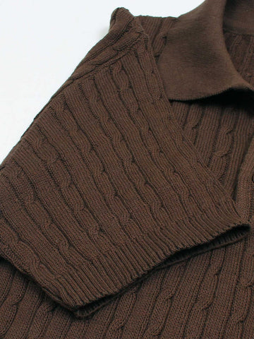 Brandahub polo shirts RL cable knit polo-brown