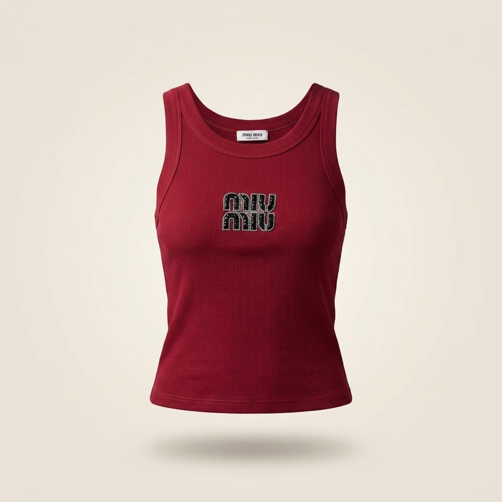 brandahub Black Crystal / Free Size Mimi Premium Ribbed Tank Top - Maroon | Crystal Logo Wide Crew Neck (Copy)