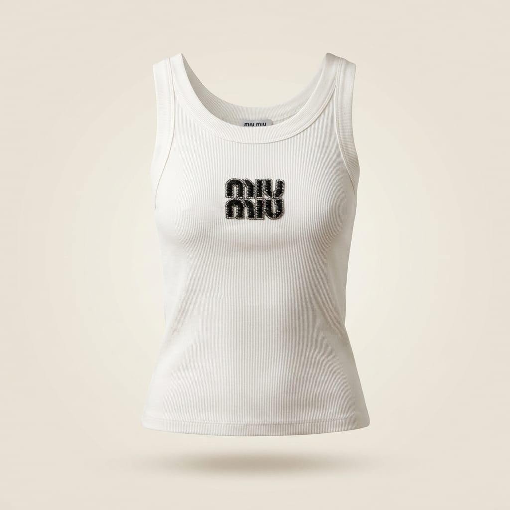 brandahub Black Crystal / Free Size Mimi Premium Ribbed Tank Top -White | Crystal Logo
