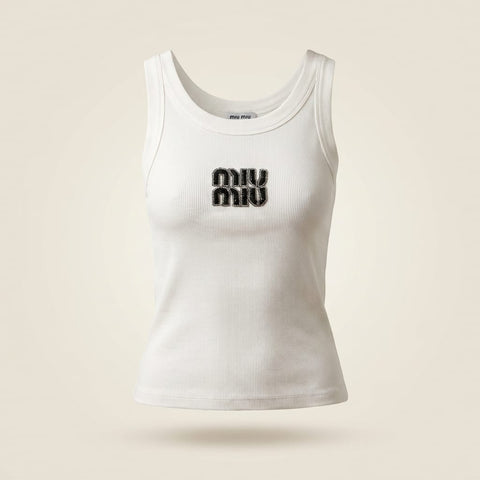 brandahub Black Crystal / Free Size Mimi Premium Ribbed Tank Top -White | Crystal Logo