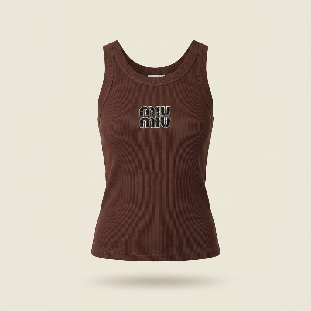 brandahub Black Crystal / Free Size Mimi Premium Ribbed Tank Top - Brown | Crystal Logo