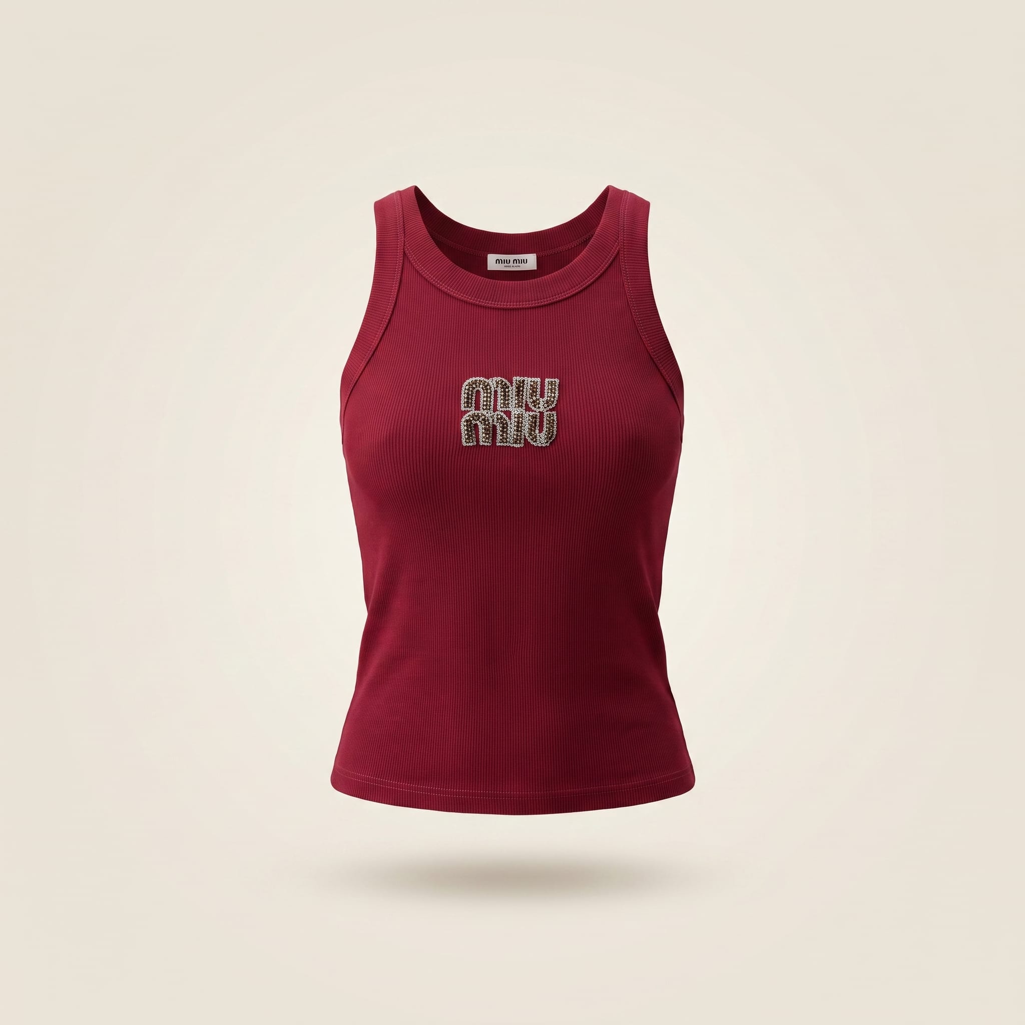 brandahub Brown Crystal Mimi Premium Ribbed Tank Top - Burgundy | Crystal Logo