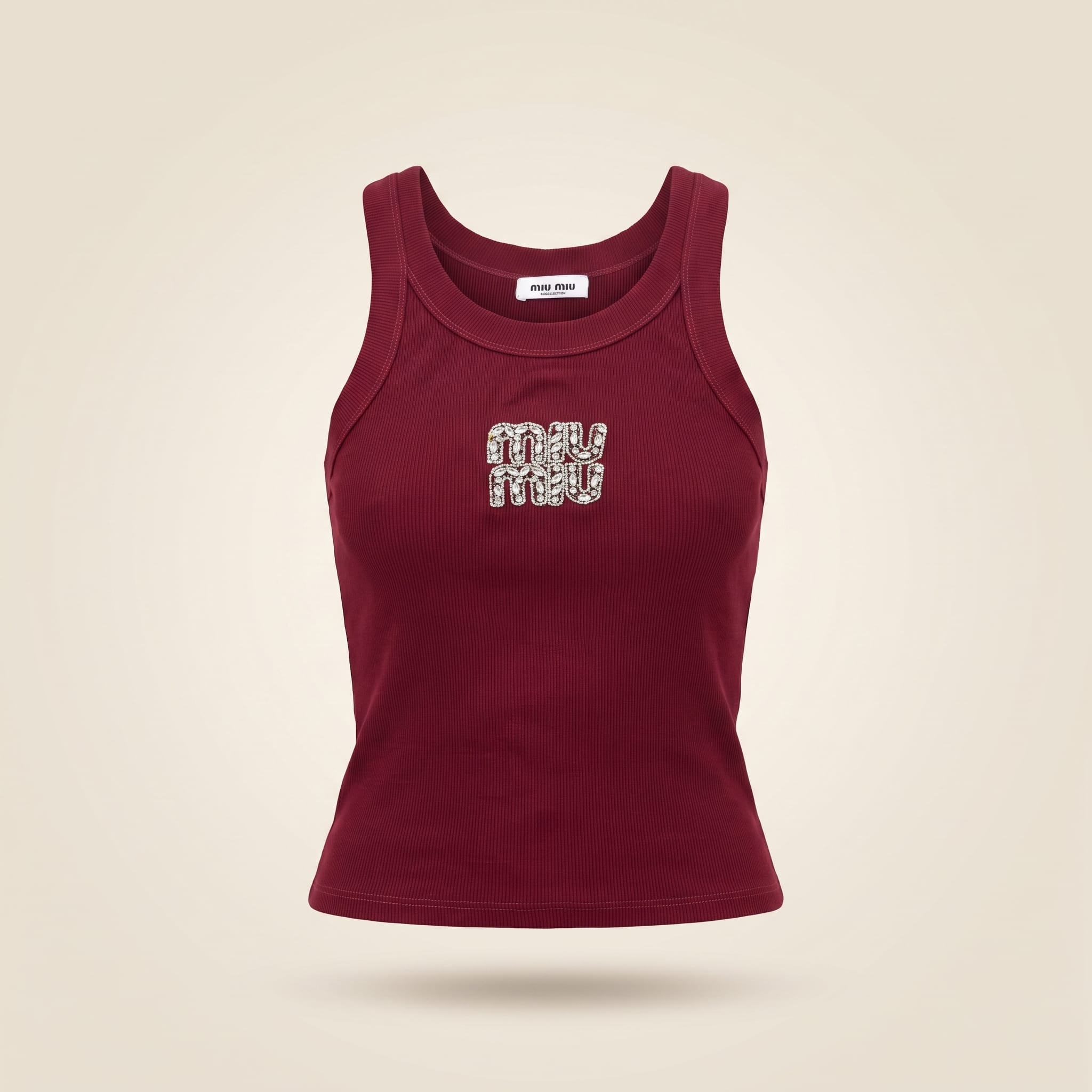 brandahub Silver Crystal Mimi Premium Ribbed Tank Top - Burgundy | Crystal Logo