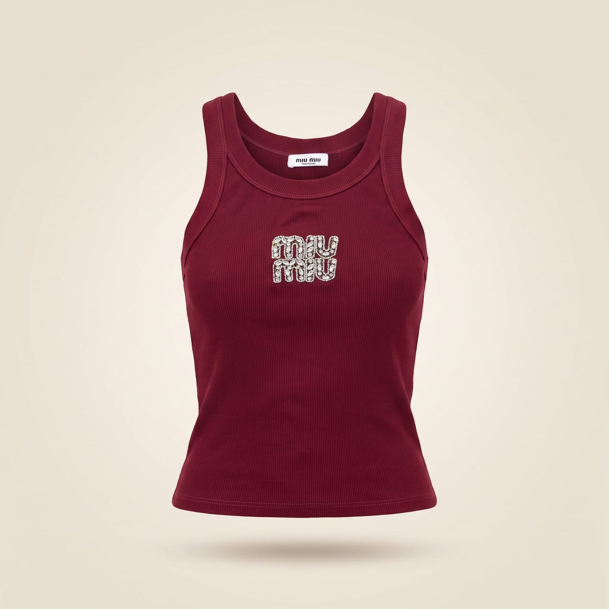 brandahub Silver Crystal Mimi Premium Ribbed Tank Top - Burgundy | Crystal Logo
