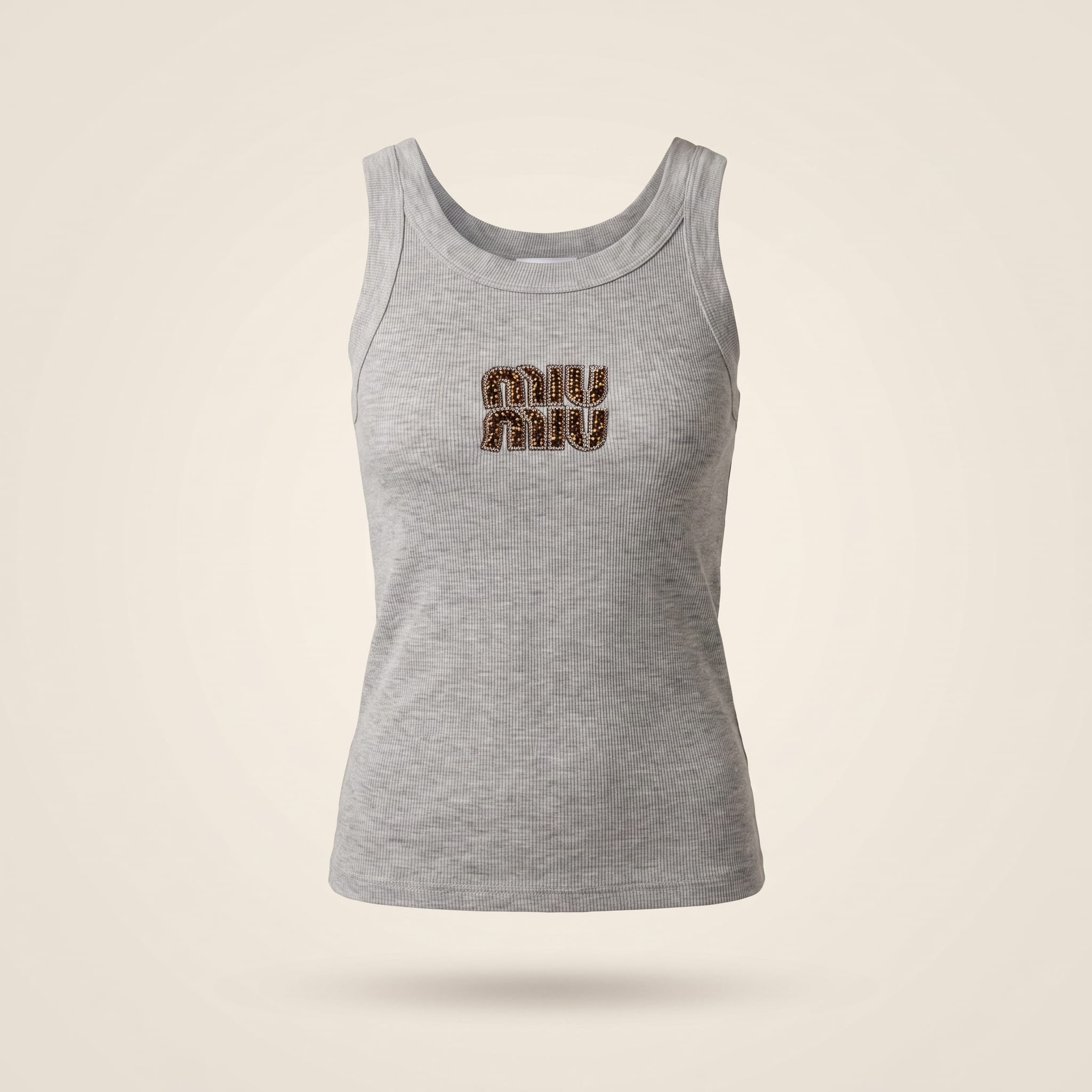 brandahub Brown Crystal Mimi Premium Ribbed Tank Top - Heather grey | Crystal Logo