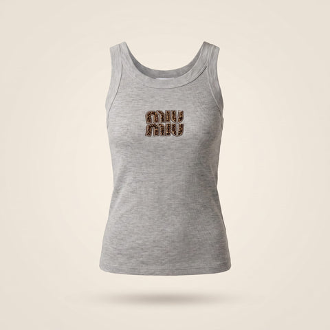 brandahub Brown Crystal Mimi Premium Ribbed Tank Top - Heather grey | Crystal Logo