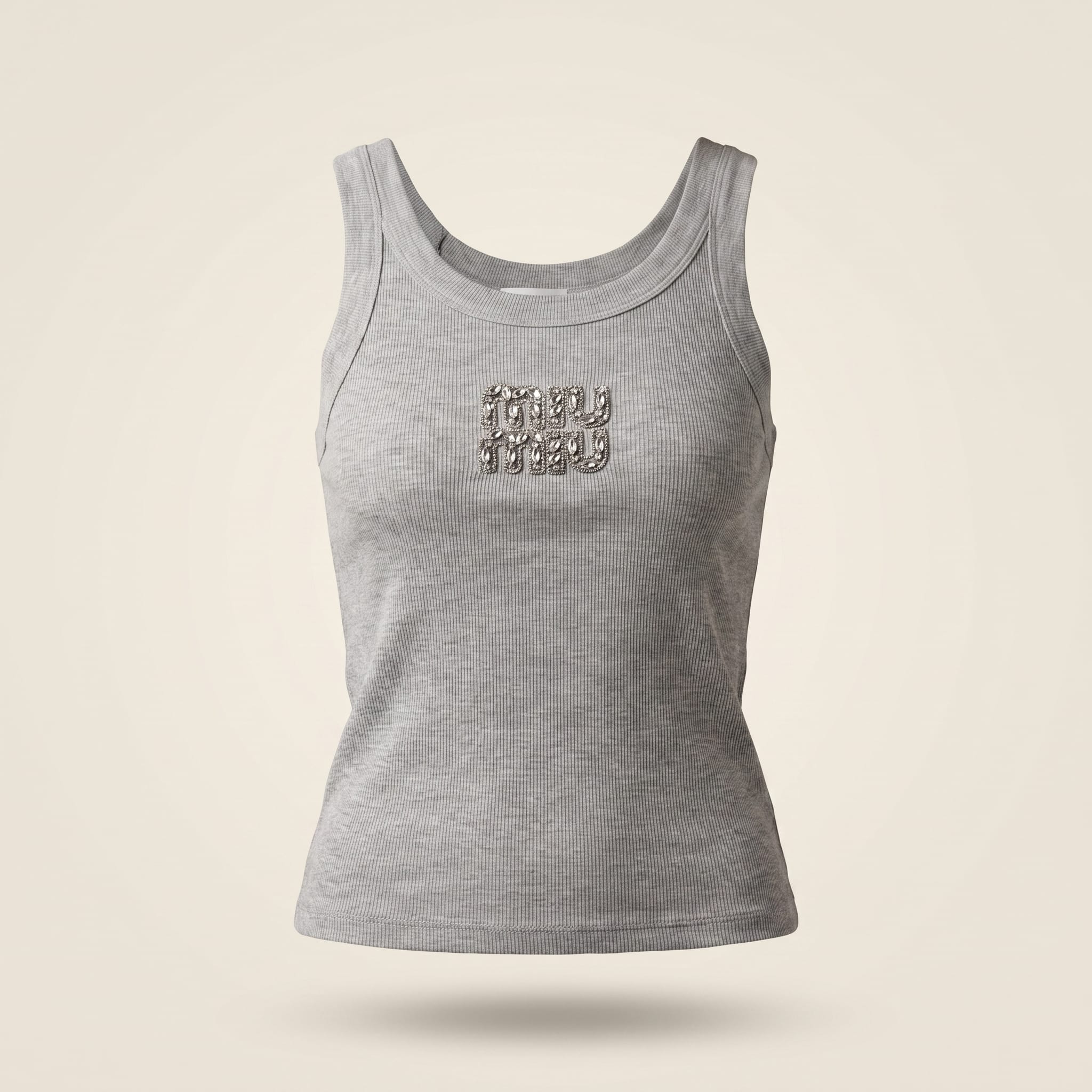 brandahub Silver Crystal Mimi Premium Ribbed Tank Top - Heather grey | Crystal Logo
