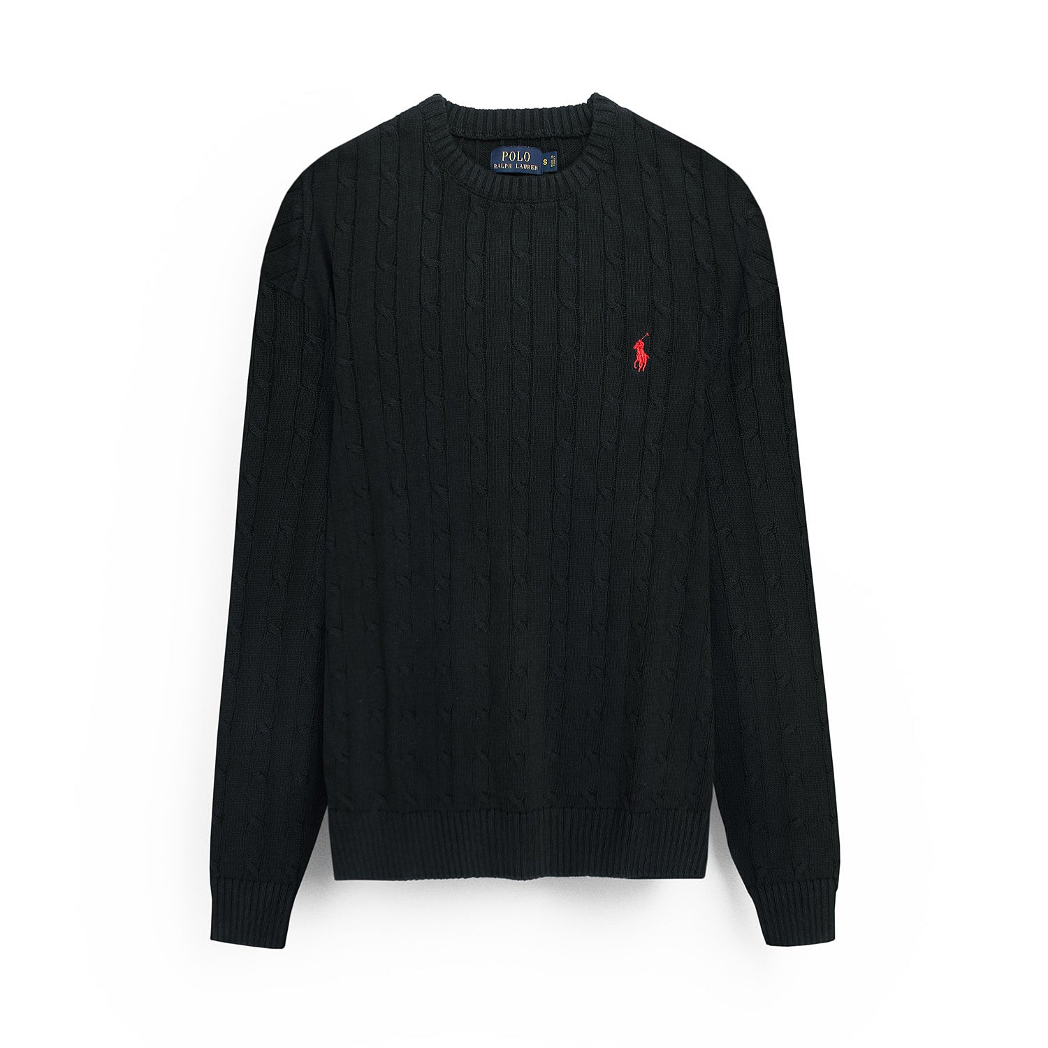 RL Cable-Knit Cotton Sweater (black) - brandahub