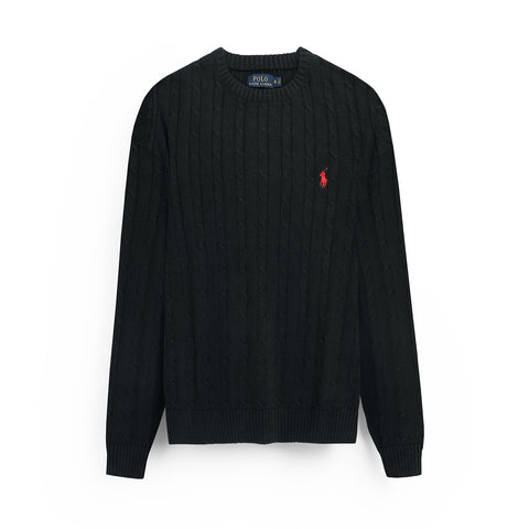 RL Cable-Knit Cotton Sweater (black) - brandahub