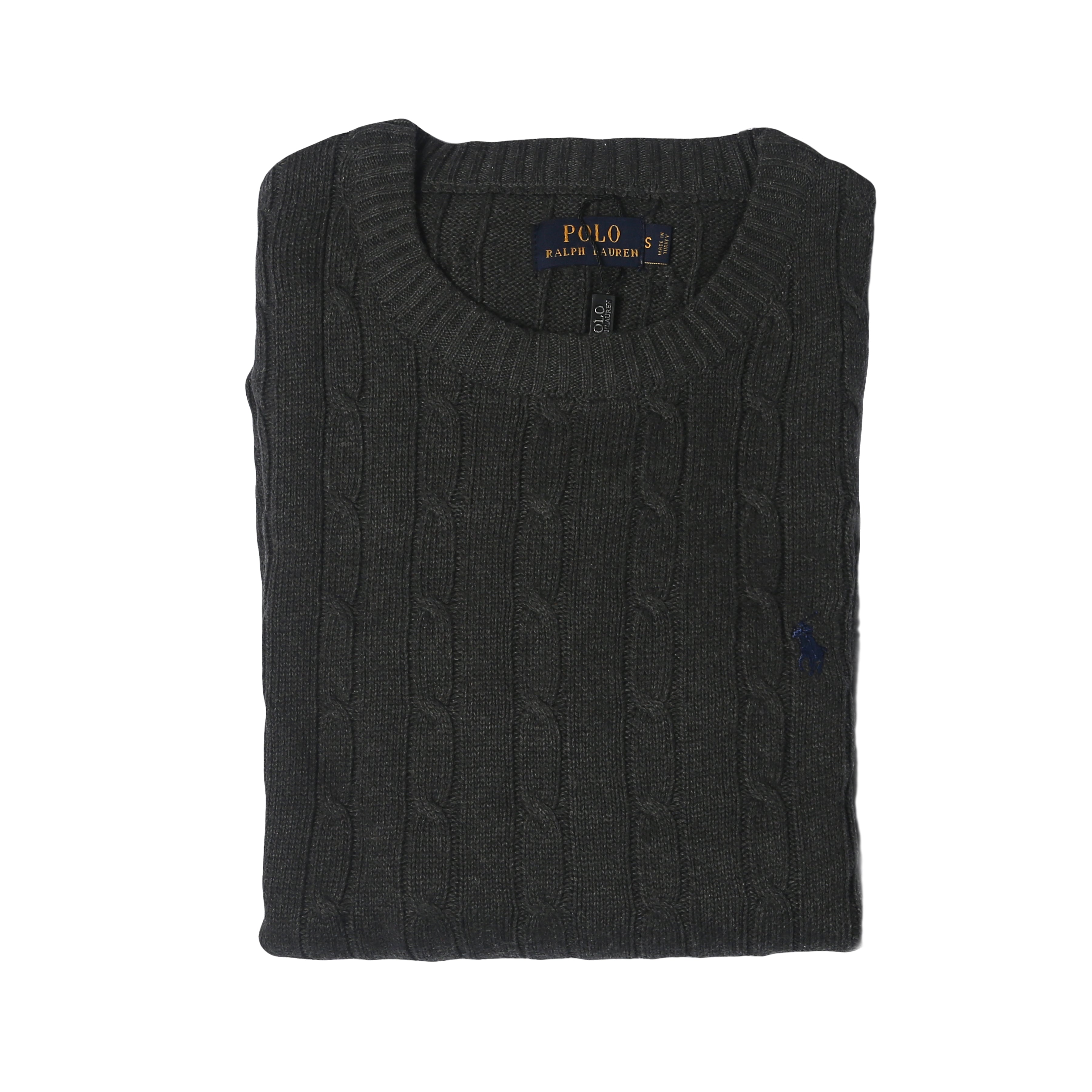 RL Cable-Knit Cotton Sweater (dark grey) - brandahub