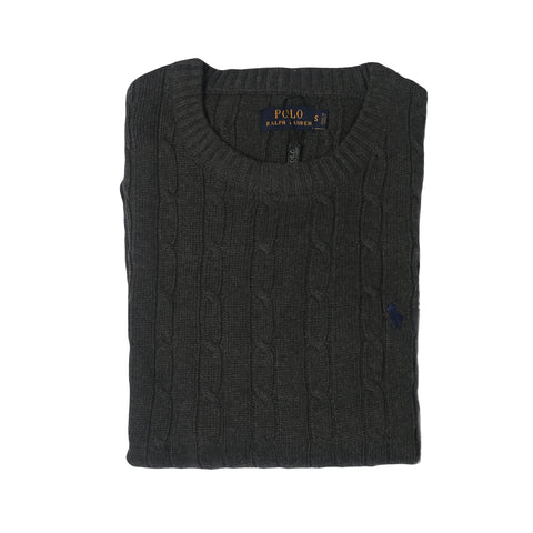 RL Cable-Knit Cotton Sweater (dark grey) - brandahub